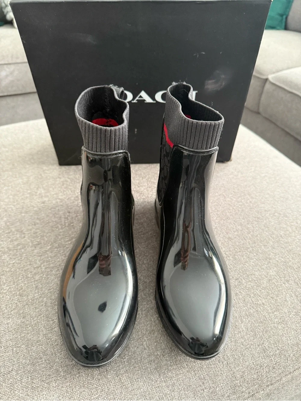 COACH Waterproof Signature Rain Booties Black Size 6 NWT